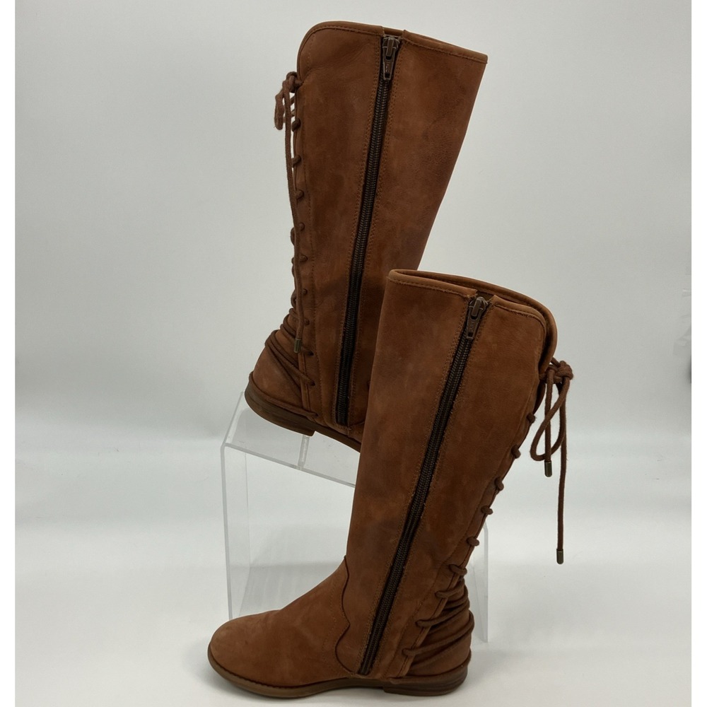 GB Girls Cognac Brown Leather Boots 12 M Lace Up Back Cowgirl Western Boho Chic